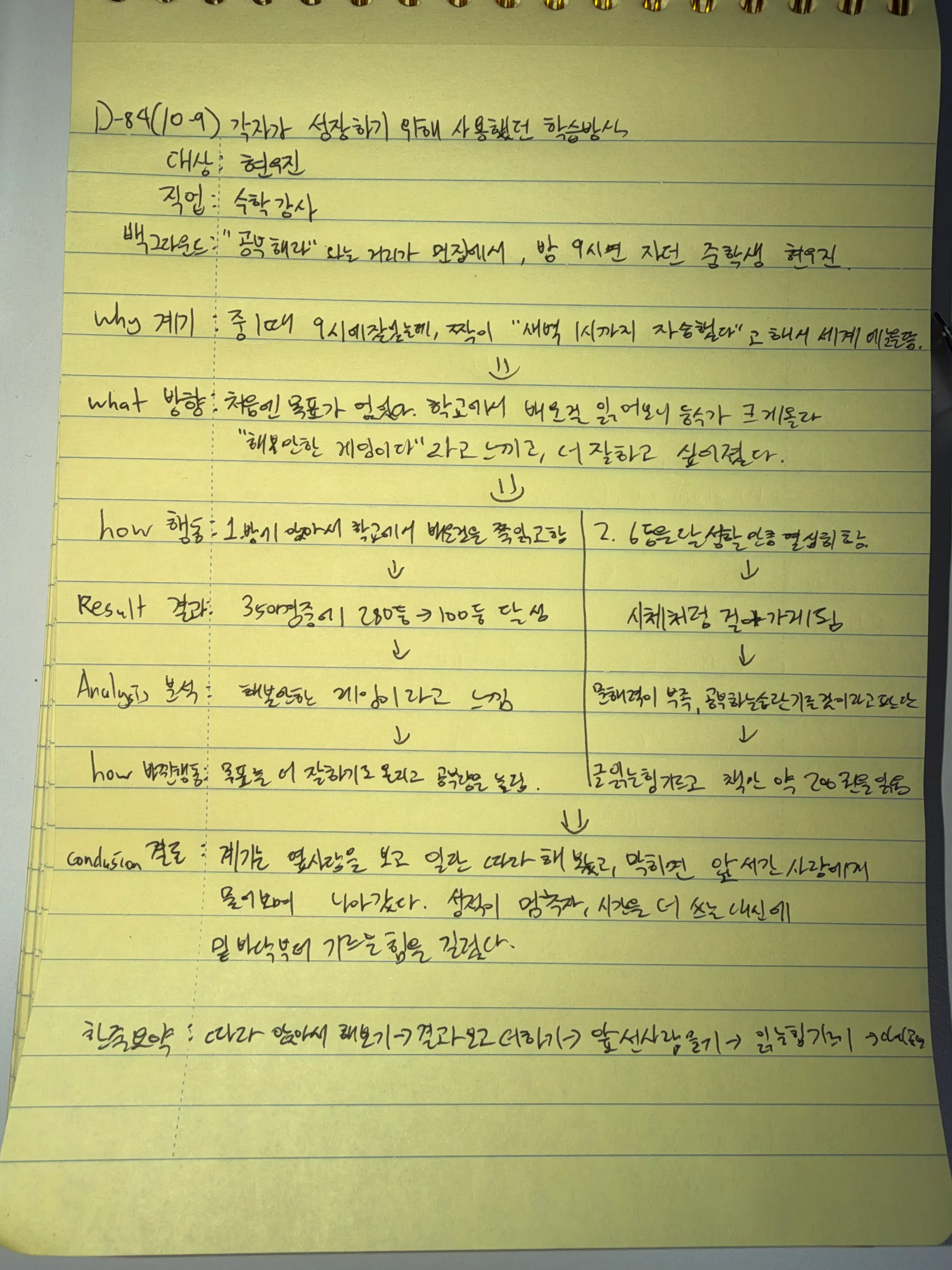 10월 9일 손필기 — 현우진의 학습방식