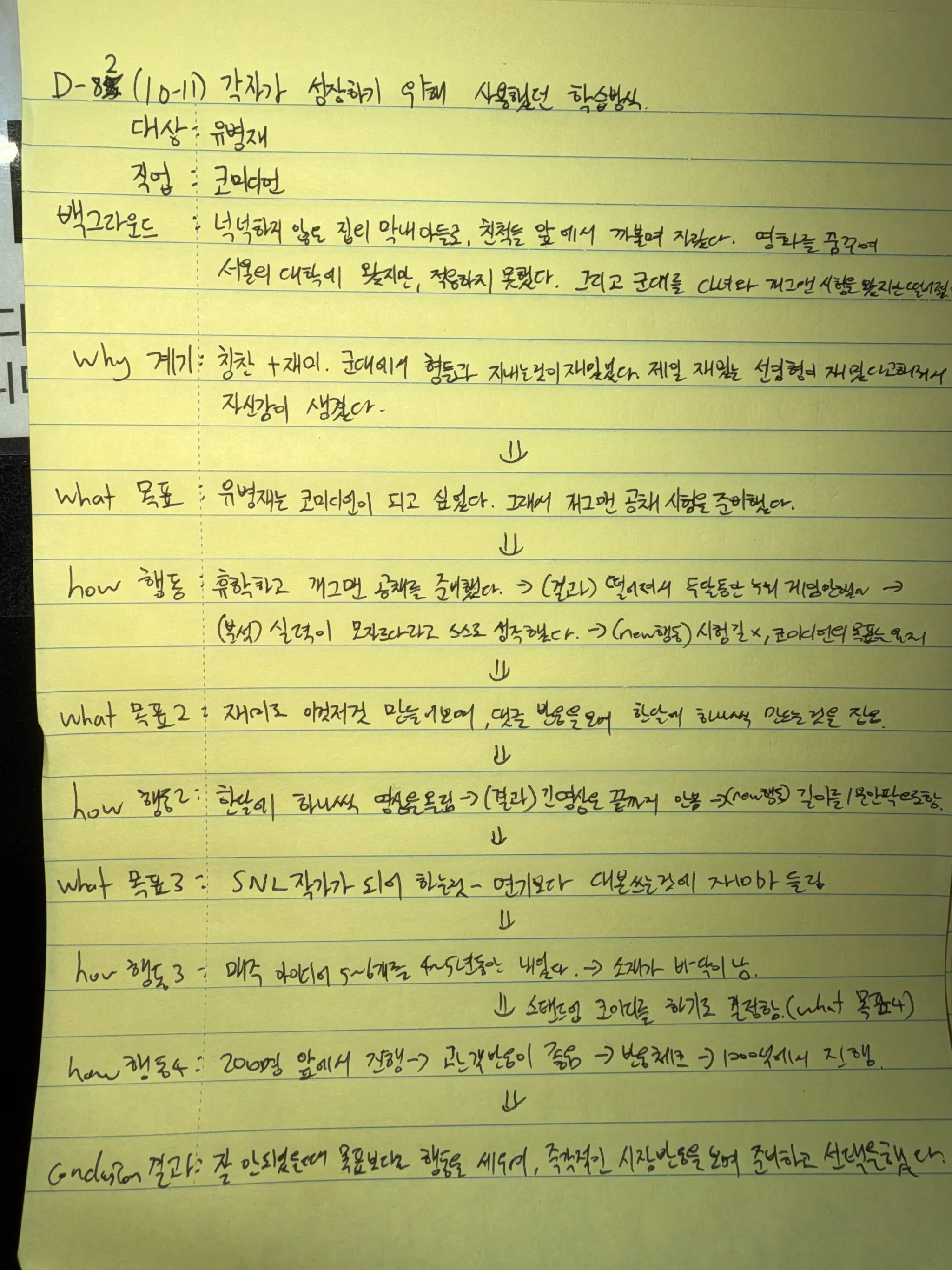 10월 11일 손필기 — 유병재의 학습방식